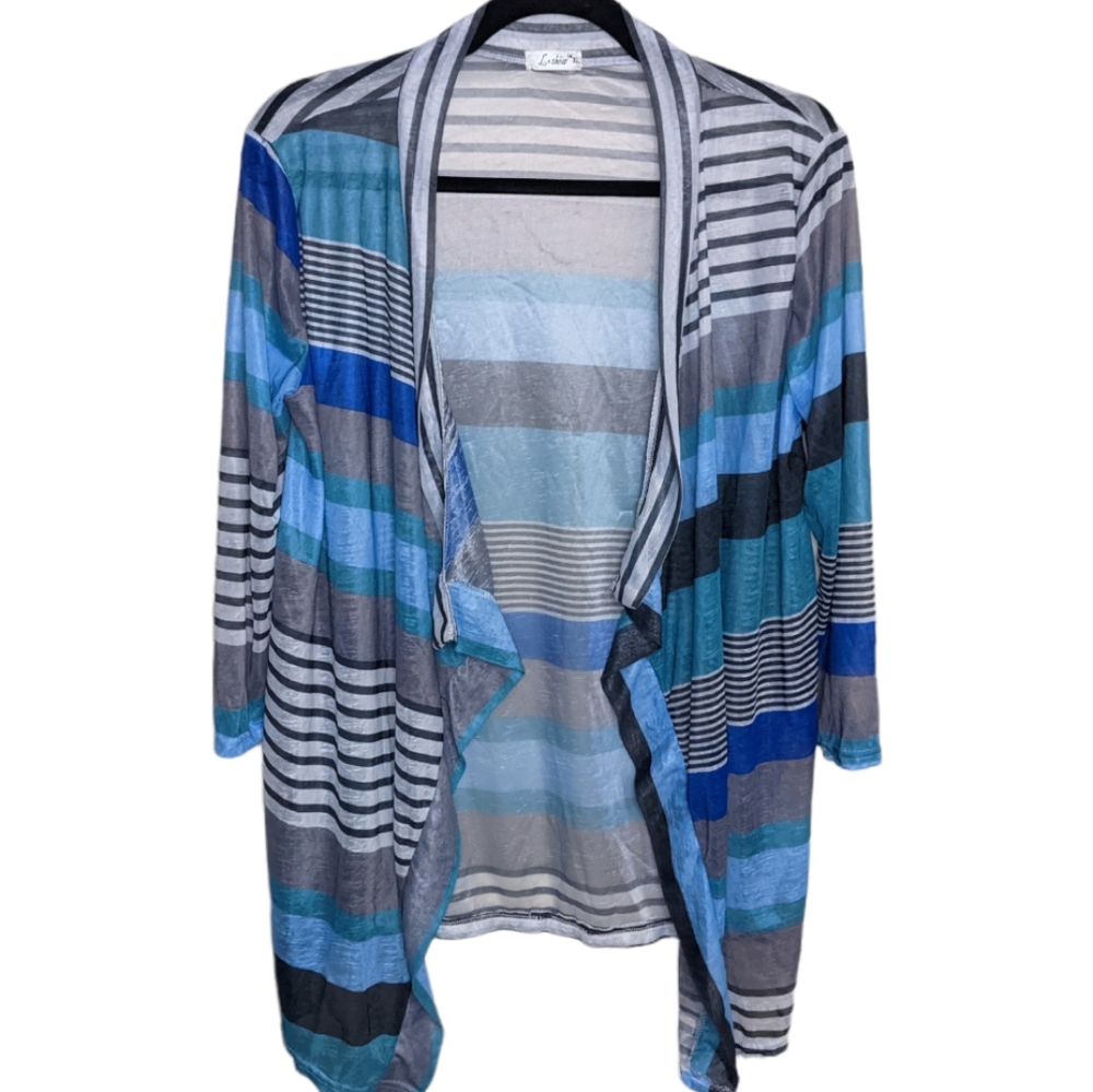 L Show Striped Sheer Open Front Cardigan XL 💙